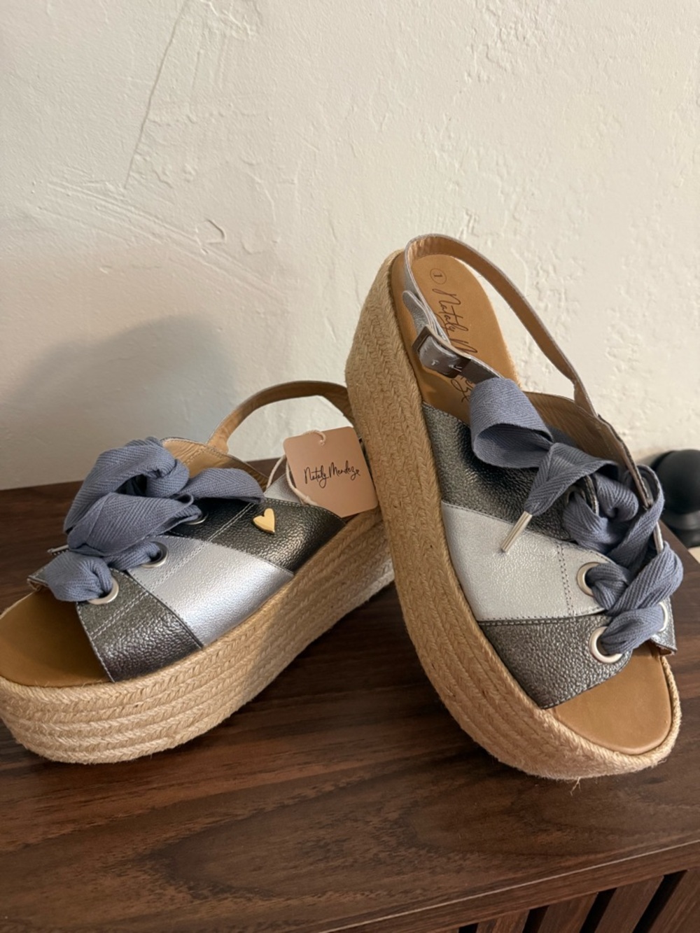 Metallic Silver & Gunmetal Espadrille Platform Sandal -